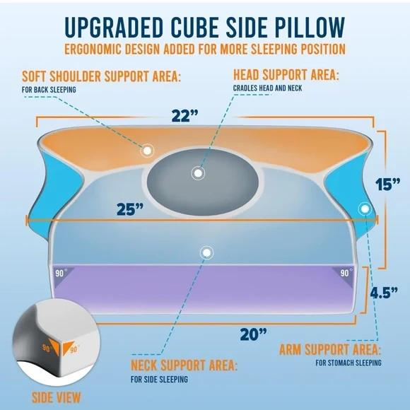 Pillow Cube Neck Pillow White Back and Side Sleepers Memory Foam Contour OW - Picture 4 of 6